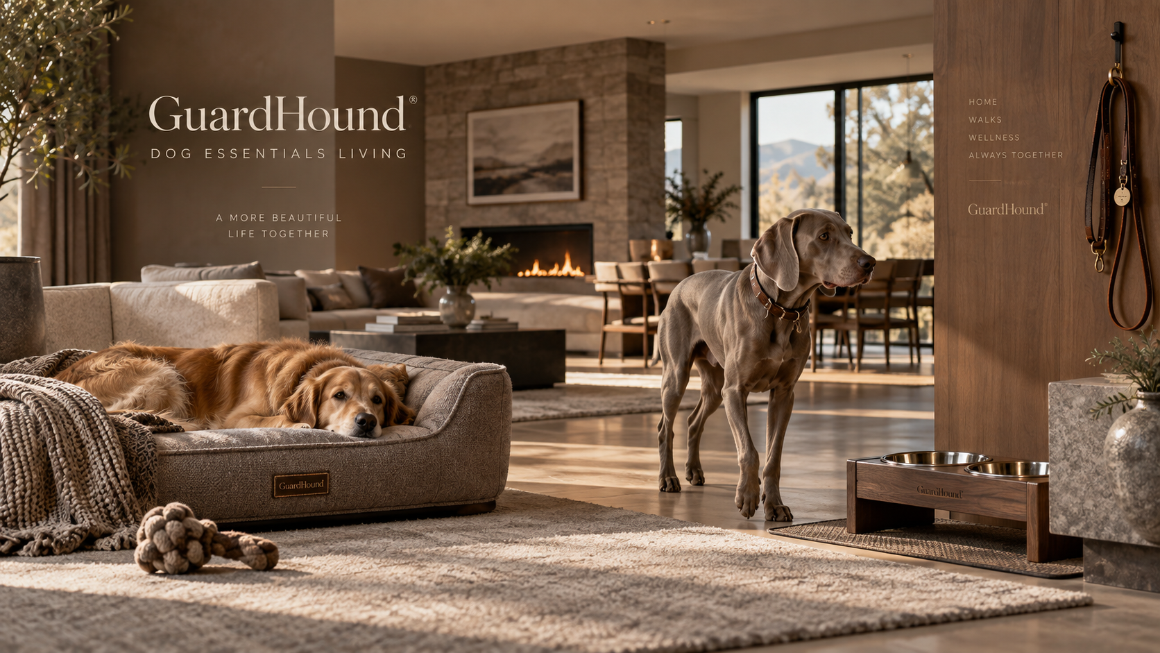GuardHound ブランド広告 · DOG ESSENTIALS LIVING · 犬用必需品のライフスタイル